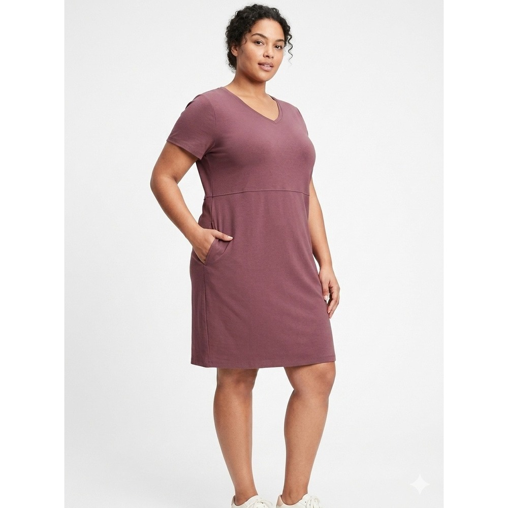Duluth Trading Co T-Shirt Dress Mauve V-Neck Short Sleeve Pockets - XL